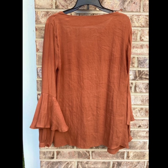 Rust Brown Bell Sleeve Boho RO&DE Top - Picture 4 of 6